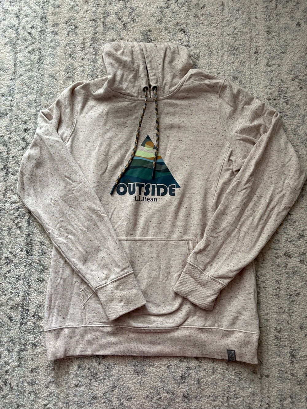 L.L. Bean women’s Light Beige 'Outside' Graphic Hoodie with Multicolor Print